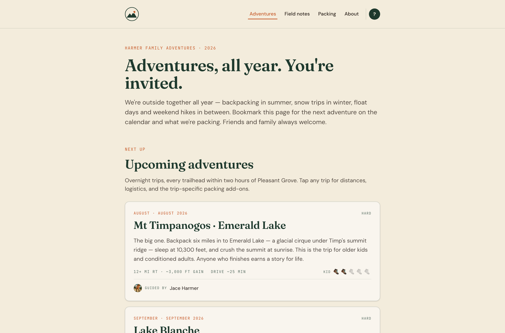 Harmer Adventures — upcoming trips schedule